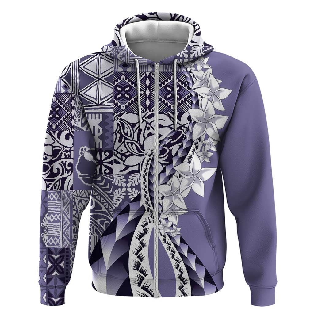 Aloha Vintage Plumeria Hawaiian Tapa Pattern Zip Hoodie Purple Hawaiian Tapa Pattern - Polynesian Pride
