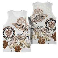 Polynesian Manta Ray Basketball Jersey Beige Floral Turtle Tattoo - Polynesian Pride