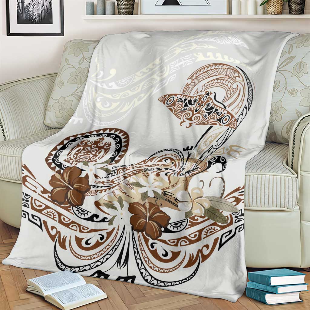 Polynesian Manta Ray Blanket Beige Floral Turtle Tattoo - Polynesian Pride
