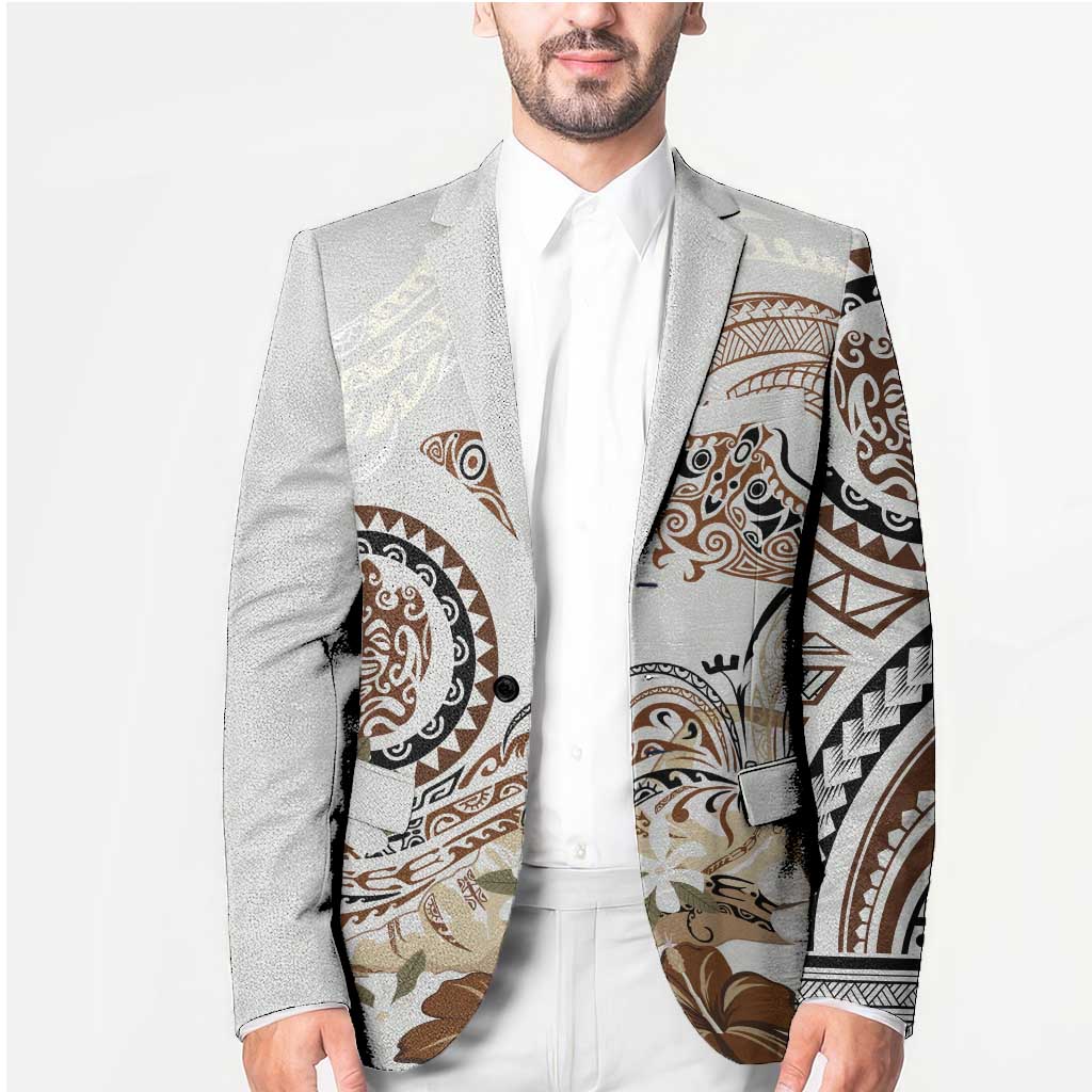 Polynesian Manta Ray Blazer Beige Floral Turtle Tattoo - Polynesian Pride