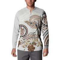 Polynesian Manta Ray Button Sweatshirt Beige Floral Turtle Tattoo - Polynesian Pride