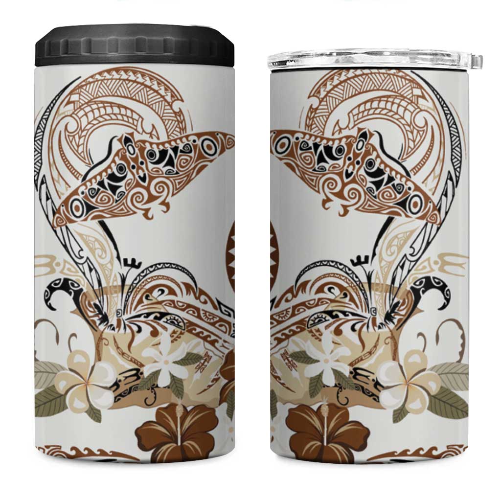 Polynesian Manta Ray 4 in 1 Can Cooler Tumbler Beige Floral Turtle Tattoo - Polynesian Pride