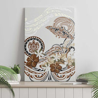 Polynesian Manta Ray Canvas Wall Art Beige Floral Turtle Tattoo - Polynesian Pride