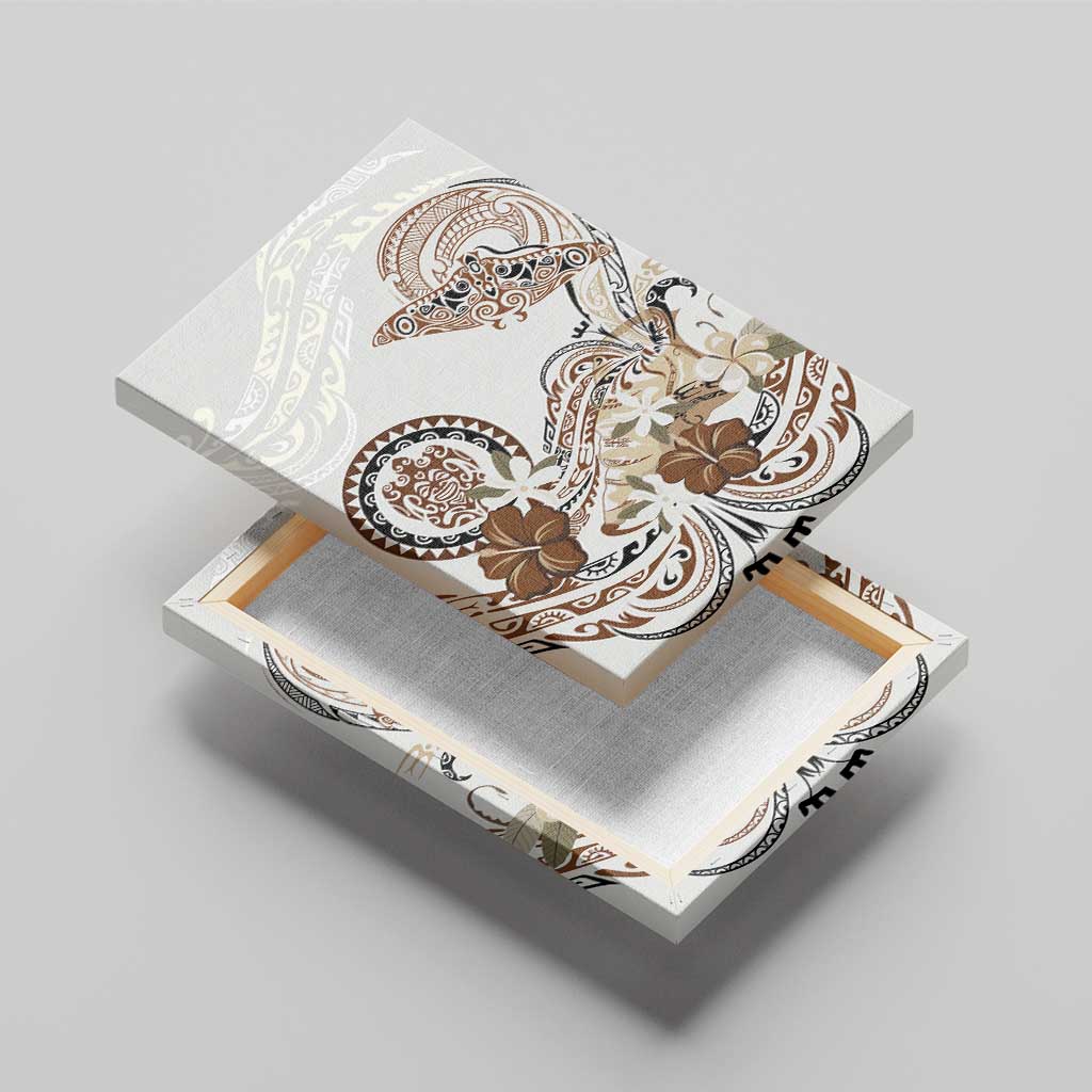 Polynesian Manta Ray Canvas Wall Art Beige Floral Turtle Tattoo - Polynesian Pride