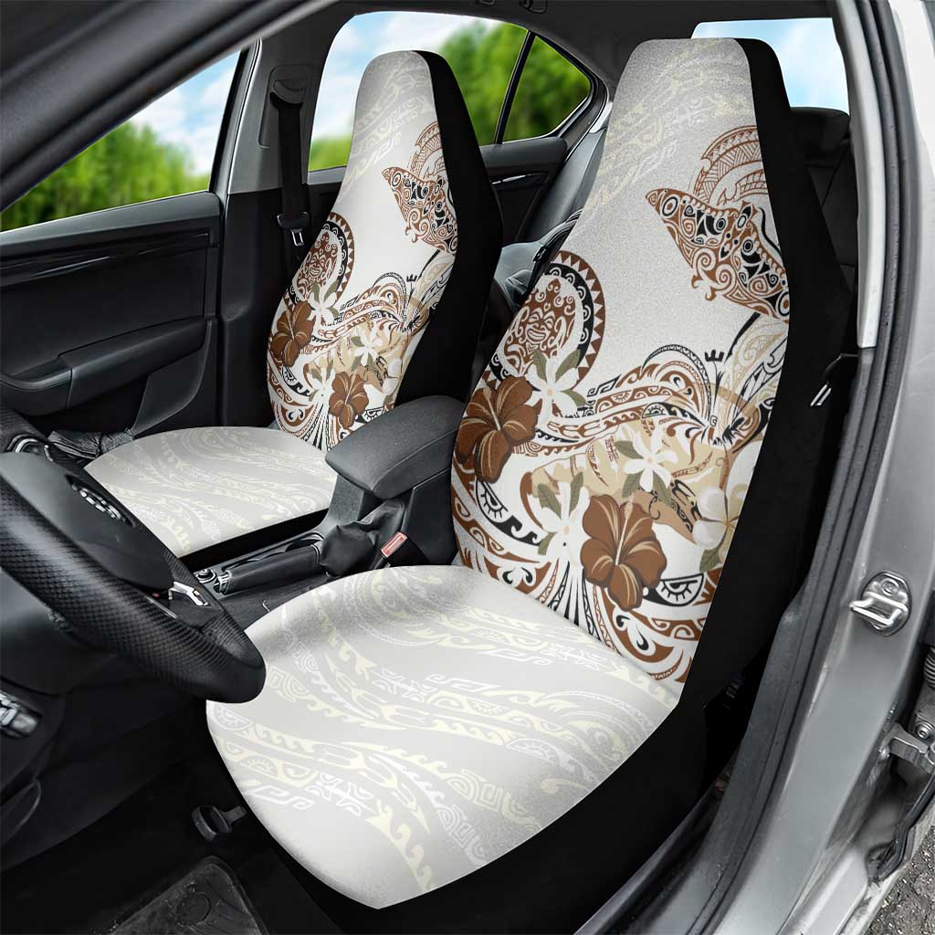 Polynesian Manta Ray Car Seat Cover Beige Floral Turtle Tattoo - Polynesian Pride