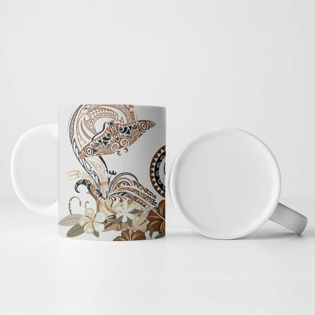 Polynesian Manta Ray Ceramic Mug Beige Floral Turtle Tattoo - Polynesian Pride