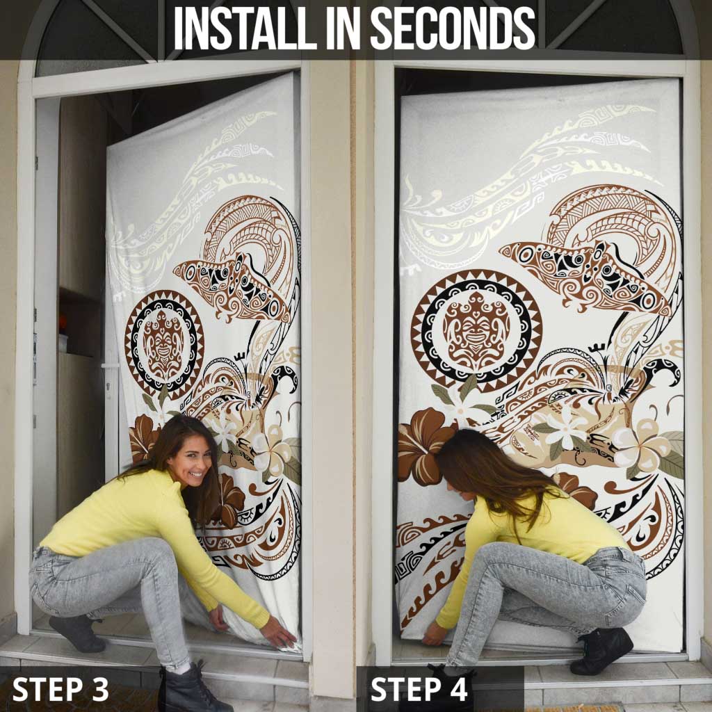 Polynesian Manta Ray Door Cover Beige Floral Turtle Tattoo - Polynesian Pride