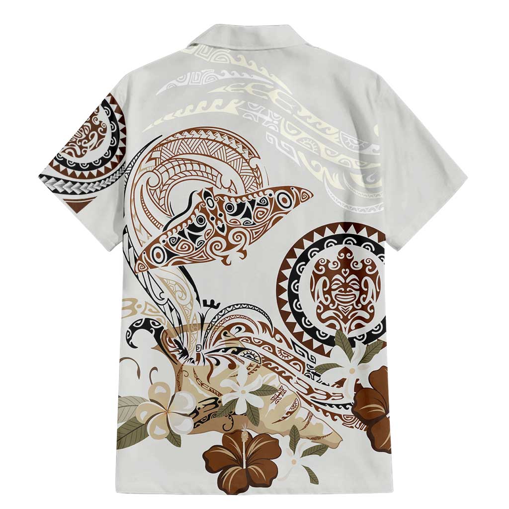 Polynesian Manta Ray Family Matching Mermaid Dress and Hawaiian Shirt Beige Floral Turtle Tattoo - Polynesian Pride
