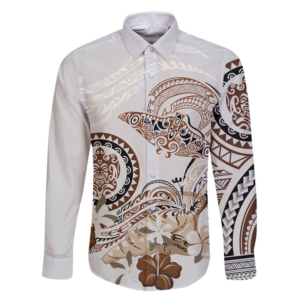 Polynesian Manta Ray Family Matching Mermaid Dress and Hawaiian Shirt Beige Floral Turtle Tattoo - Polynesian Pride