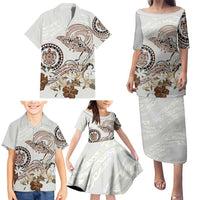 Polynesian Manta Ray Family Matching Puletasi and Hawaiian Shirt Beige Floral Turtle Tattoo - Polynesian Pride