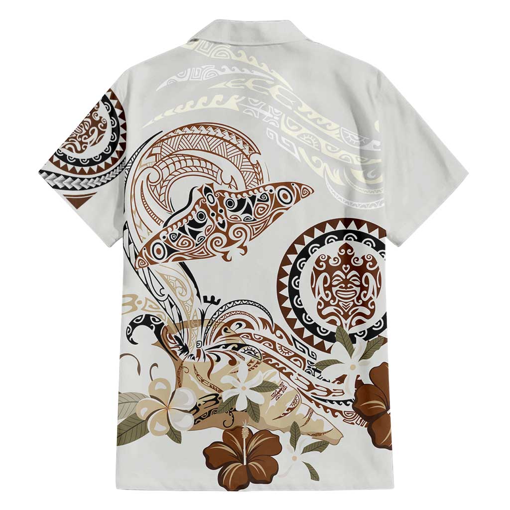 Polynesian Manta Ray Family Matching Tank Maxi Dress and Hawaiian Shirt Beige Floral Turtle Tattoo - Polynesian Pride