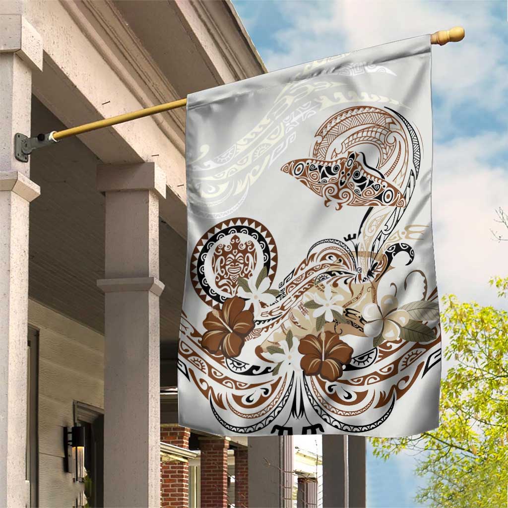 Polynesian Manta Ray Garden Flag Beige Floral Turtle Tattoo - Polynesian Pride