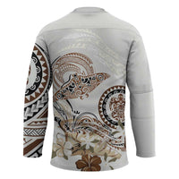 Polynesian Manta Ray Hockey Jersey Beige Floral Turtle Tattoo - Polynesian Pride
