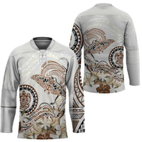 Polynesian Manta Ray Hockey Jersey Beige Floral Turtle Tattoo - Polynesian Pride