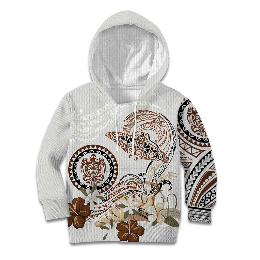 Polynesian Manta Ray Kid Hoodie Beige Floral Turtle Tattoo - Polynesian Pride