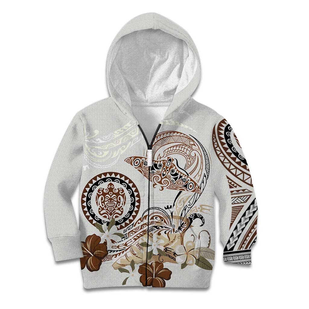 Polynesian Manta Ray Kid Hoodie Beige Floral Turtle Tattoo - Polynesian Pride