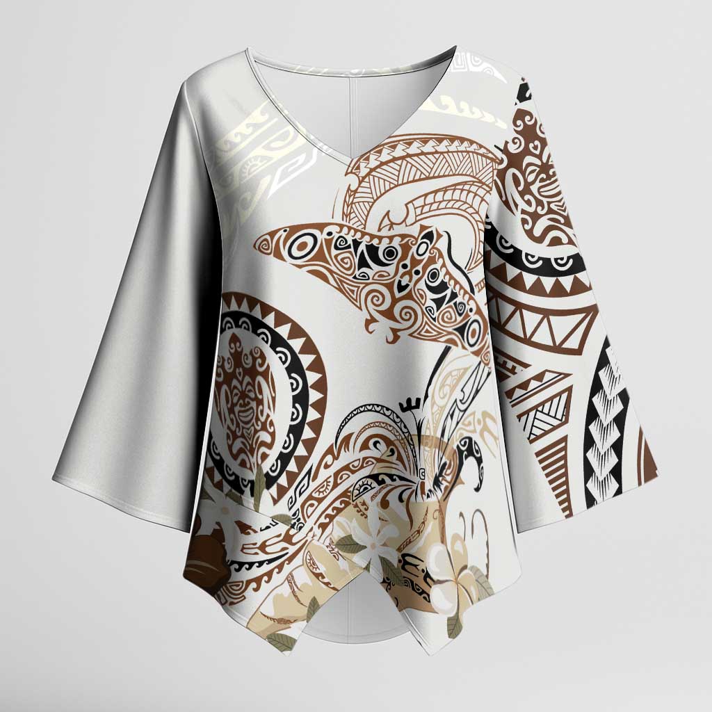 Polynesian Manta Ray Kimono Sleeve Blouse Beige Floral Turtle Tattoo - Polynesian Pride