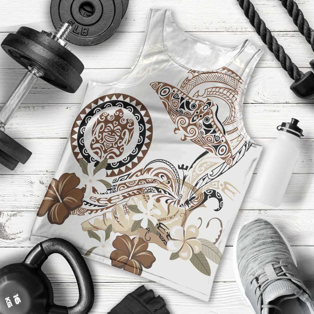 Polynesian Manta Ray Men Tank Top Beige Floral Turtle Tattoo - Polynesian Pride