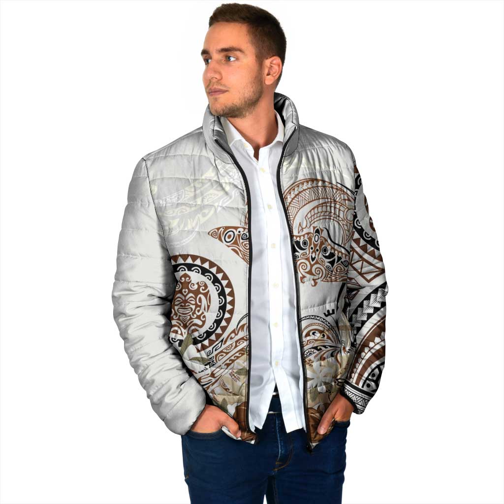 Polynesian Manta Ray Padded Jacket Beige Floral Turtle Tattoo - Polynesian Pride