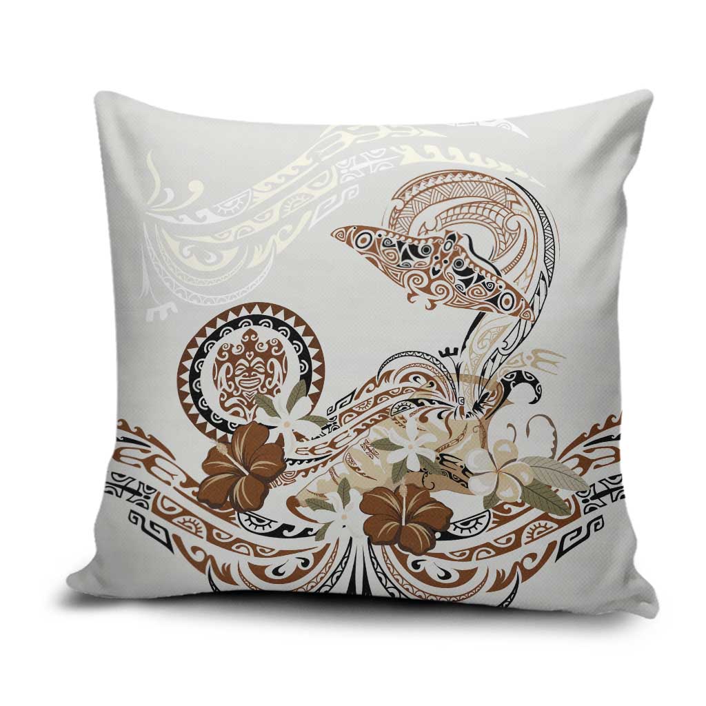Polynesian Manta Ray Pillow Cover Beige Floral Turtle Tattoo - Polynesian Pride