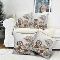 Polynesian Manta Ray Pillow Cover Beige Floral Turtle Tattoo - Polynesian Pride