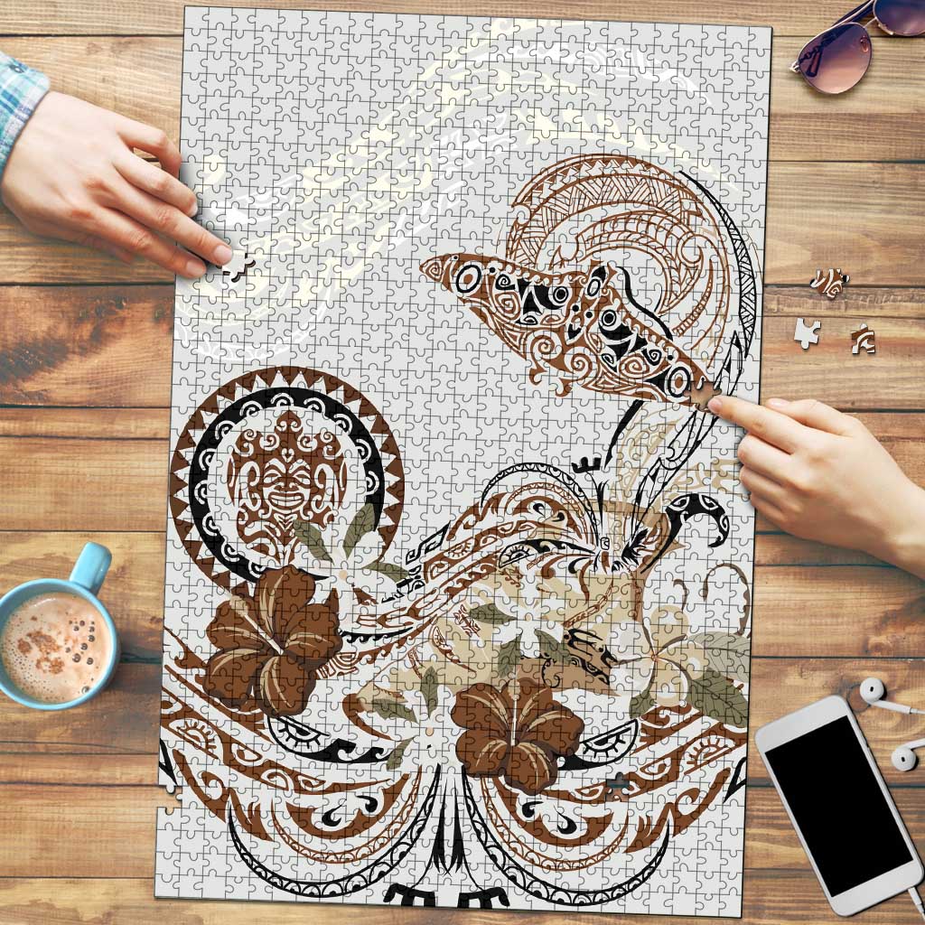 Polynesian Manta Ray Puzzle Beige Floral Turtle Tattoo - Polynesian Pride