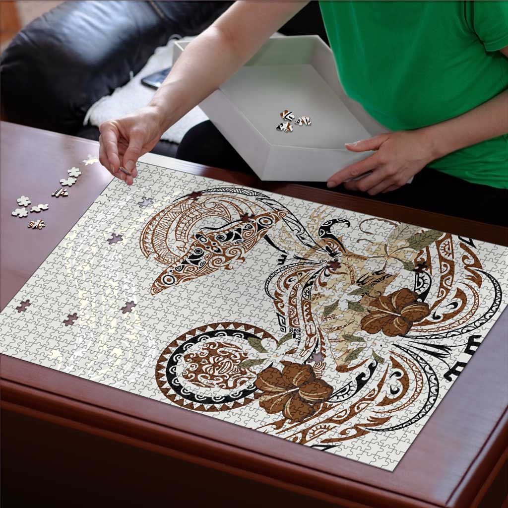 Polynesian Manta Ray Puzzle Beige Floral Turtle Tattoo - Polynesian Pride