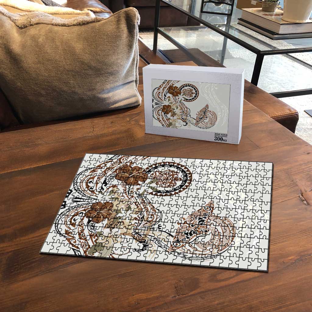 Polynesian Manta Ray Puzzle Beige Floral Turtle Tattoo - Polynesian Pride