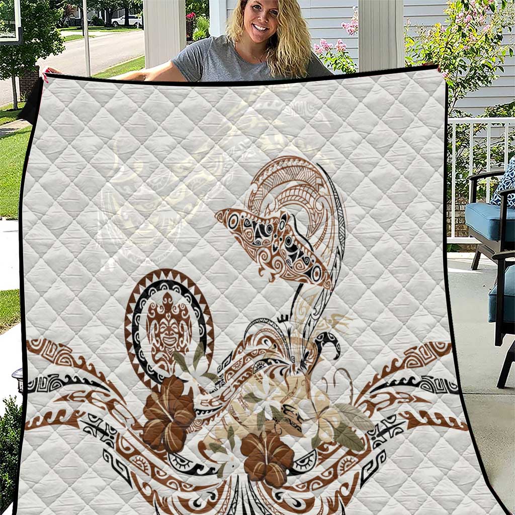 Polynesian Manta Ray Quilt Beige Floral Turtle Tattoo - Polynesian Pride