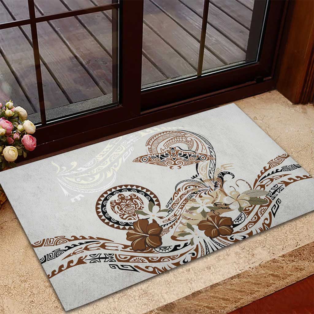 Polynesian Manta Ray Rubber Doormat Beige Floral Turtle Tattoo - Polynesian Pride