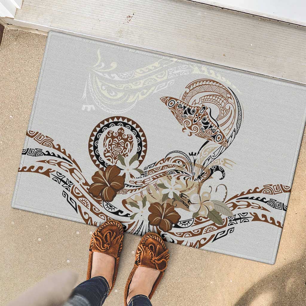 Polynesian Manta Ray Rubber Doormat Beige Floral Turtle Tattoo - Polynesian Pride