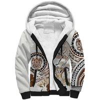 Polynesian Manta Ray Sherpa Hoodie Beige Floral Turtle Tattoo - Polynesian Pride