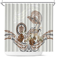 Polynesian Manta Ray Shower Curtain Beige Floral Turtle Tattoo - Polynesian Pride