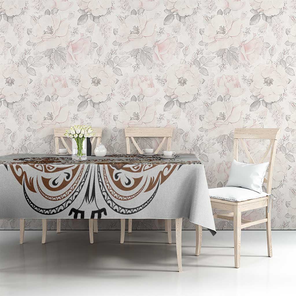 Polynesian Manta Ray Tablecloth Beige Floral Turtle Tattoo - Polynesian Pride