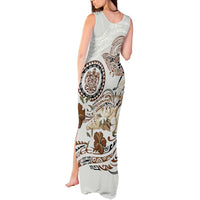 Polynesian Manta Ray Tank Maxi Dress Beige Floral Turtle Tattoo - Polynesian Pride