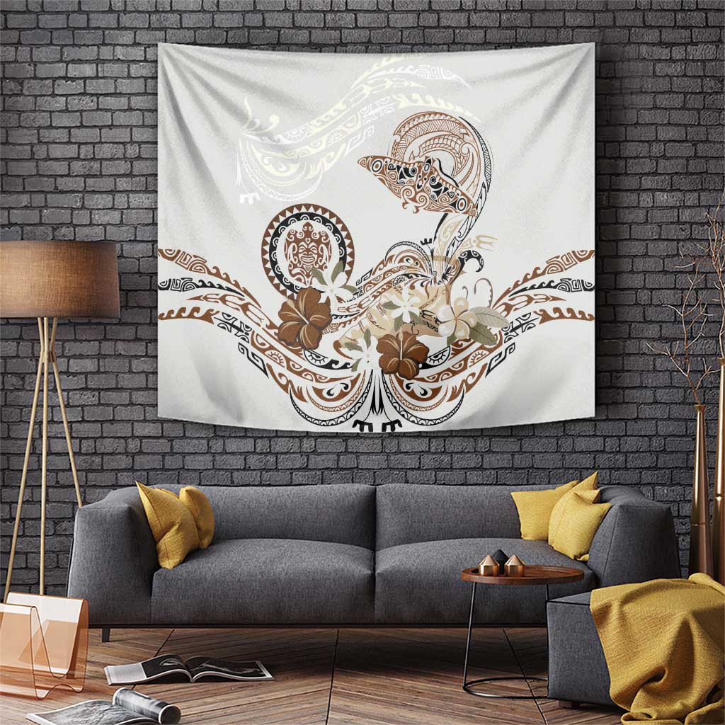 Polynesian Manta Ray Tapestry Beige Floral Turtle Tattoo - Polynesian Pride