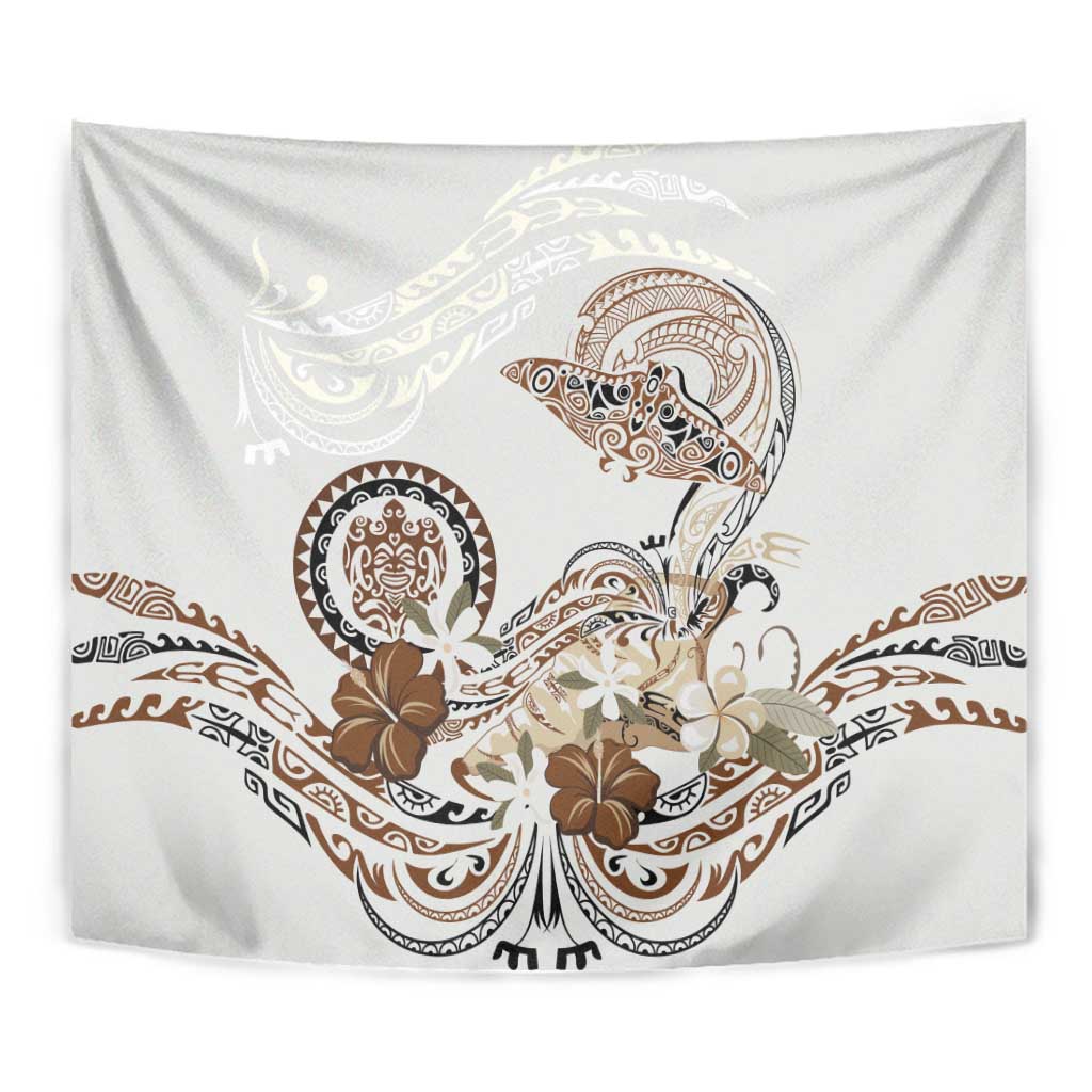 Polynesian Manta Ray Tapestry Beige Floral Turtle Tattoo - Polynesian Pride