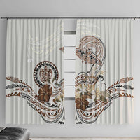 Polynesian Manta Ray Window Curtain Beige Floral Turtle Tattoo - Polynesian Pride