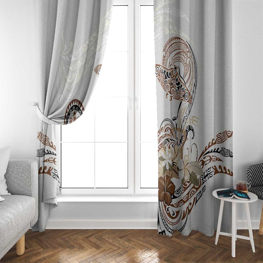 Polynesian Manta Ray Window Curtain Beige Floral Turtle Tattoo - Polynesian Pride