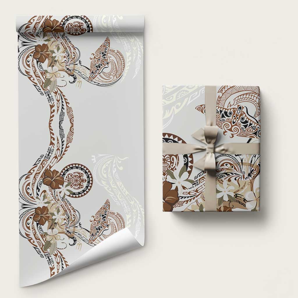 Polynesian Manta Ray Wrapping Paper Beige Floral Turtle Tattoo - Polynesian Pride