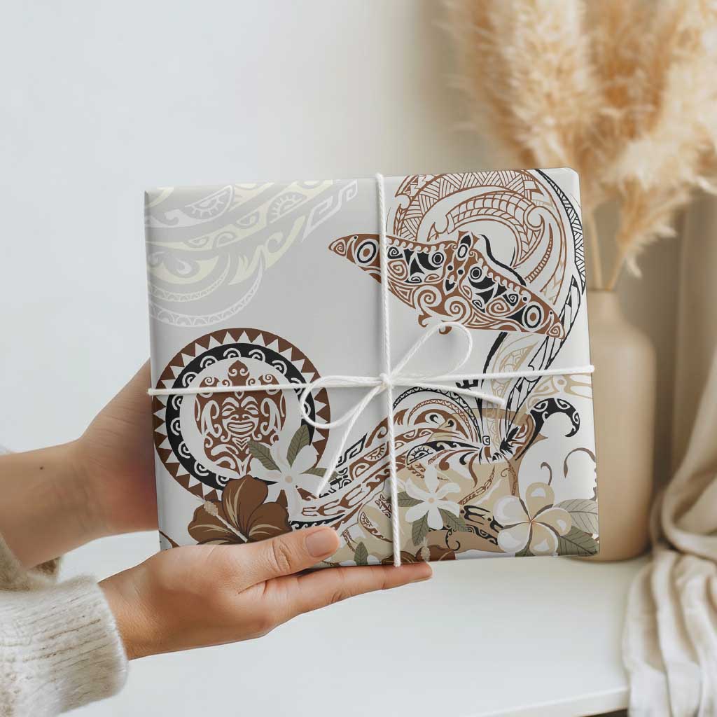 Polynesian Manta Ray Wrapping Paper Beige Floral Turtle Tattoo - Polynesian Pride