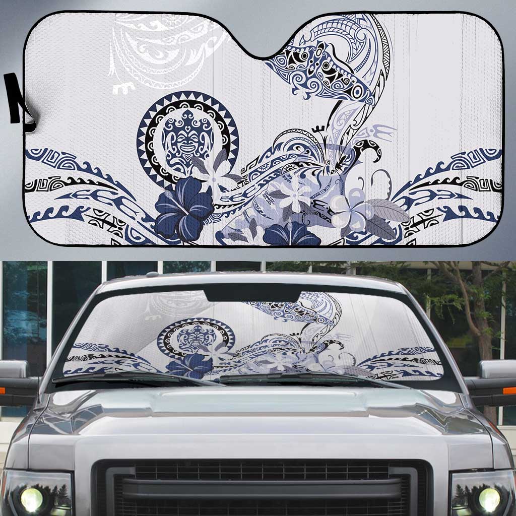 Polynesian Manta Ray Auto Sun Shade Blue Floral Turtle Tattoo - Polynesian Pride