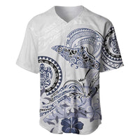 Polynesian Manta Ray Baseball Jersey Blue Floral Turtle Tattoo - Polynesian Pride