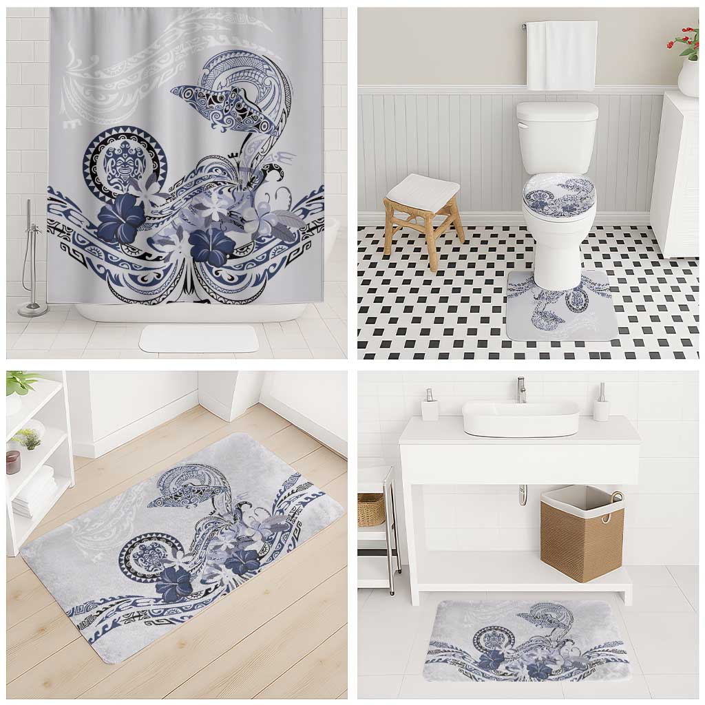 Polynesian Manta Ray Bathroom Set Blue Floral Turtle Tattoo - Polynesian Pride