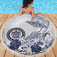 Polynesian Manta Ray Beach Blanket Blue Floral Turtle Tattoo - Polynesian Pride
