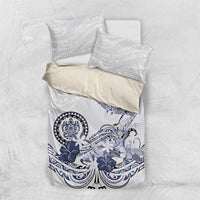 Polynesian Manta Ray Bedding Set Blue Floral Turtle Tattoo - Polynesian Pride