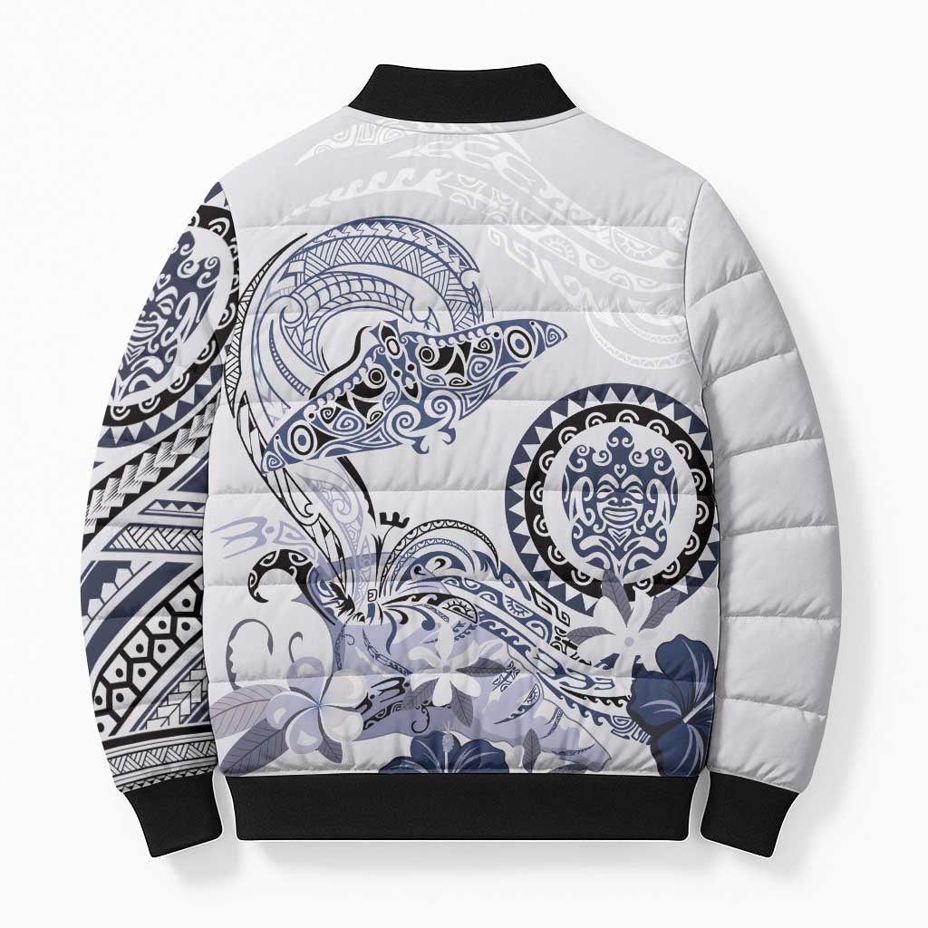 Polynesian Manta Ray Bomber Puffer Jacket Blue Floral Turtle Tattoo - Polynesian Pride