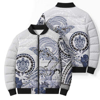 Polynesian Manta Ray Bomber Puffer Jacket Blue Floral Turtle Tattoo - Polynesian Pride