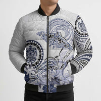 Polynesian Manta Ray Bomber Puffer Jacket Blue Floral Turtle Tattoo - Polynesian Pride