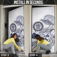 Polynesian Manta Ray Door Cover Blue Floral Turtle Tattoo - Polynesian Pride